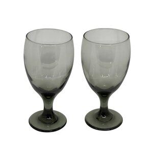 VTG Libbey Premiere Smoked Gray Wine Glasses Set of 2 MCM 7"x3.5" Classic MCM